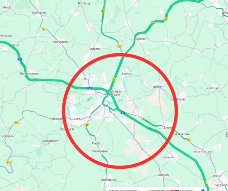 Einzugsgebiet Mobile Physiotherapie Limburg an der Lahn